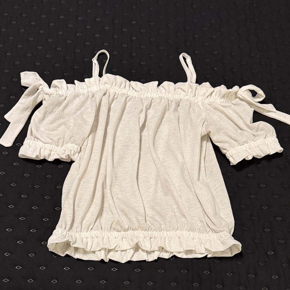 Iris Cream Ruffled Off-Shoulder Blouse